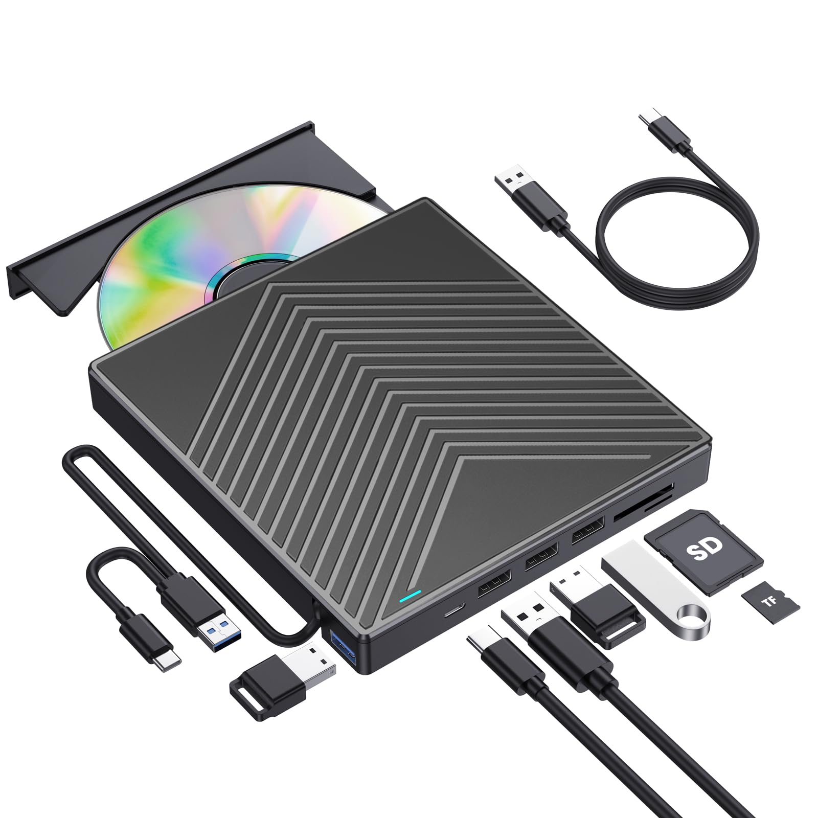 ROOFULL External CD DVD+/-RW Drive with SD Card Reader and USB 3.0